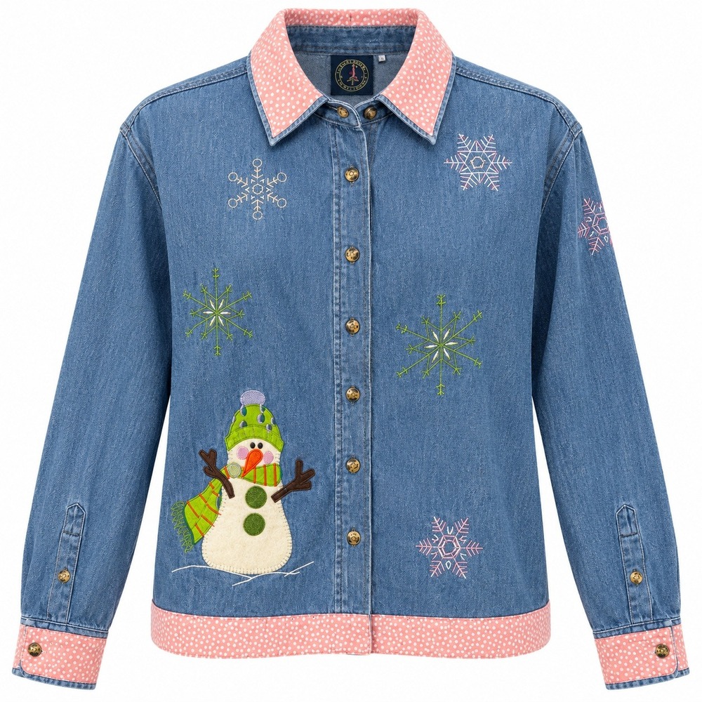 Lighthouse Apparel Coquette Grandmacore Snowman Denim Jacket Women S Cottagecore